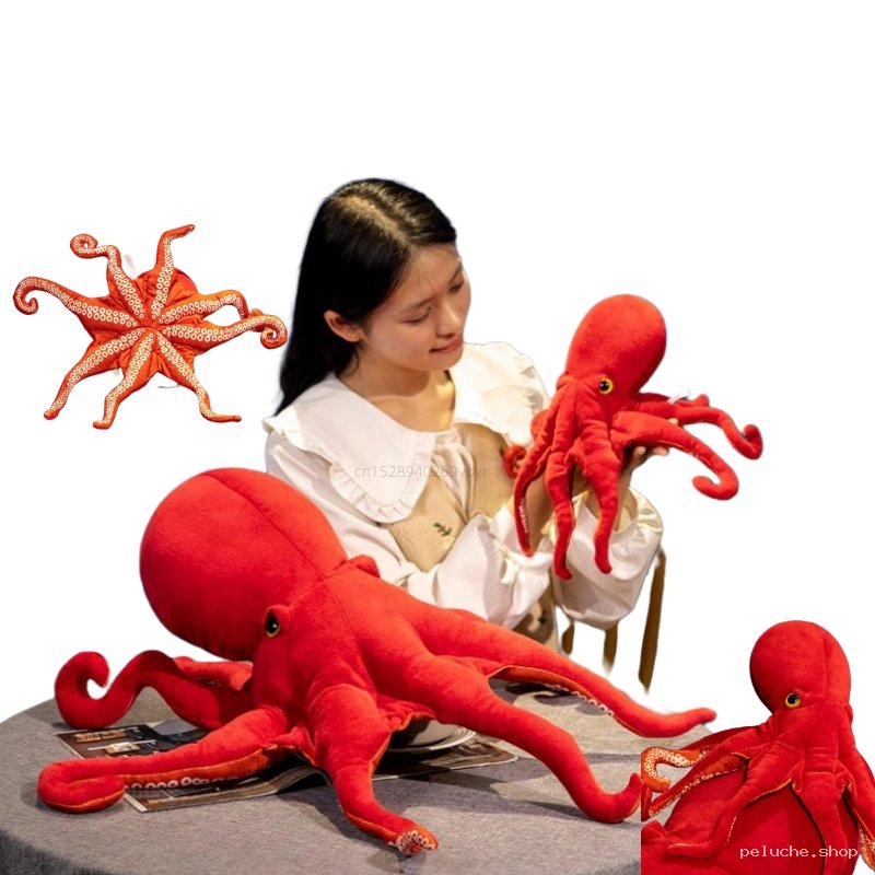 Peluche Pieuvre Géante Rouge Douce - Doudou Octopus Réaliste