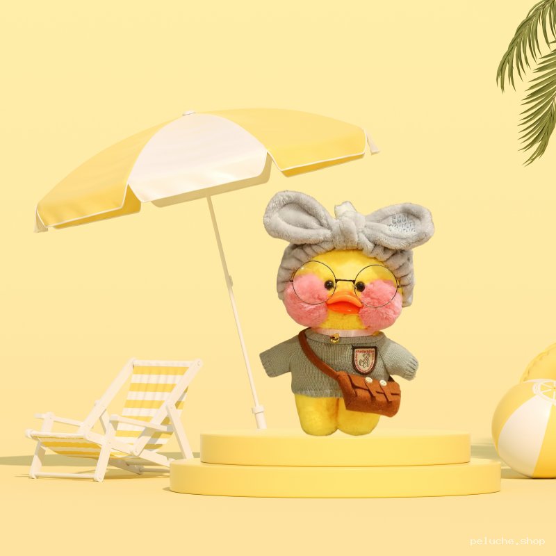 Peluche Canard Jaune Mignon avec Lunettes et Bandeau Vacances
