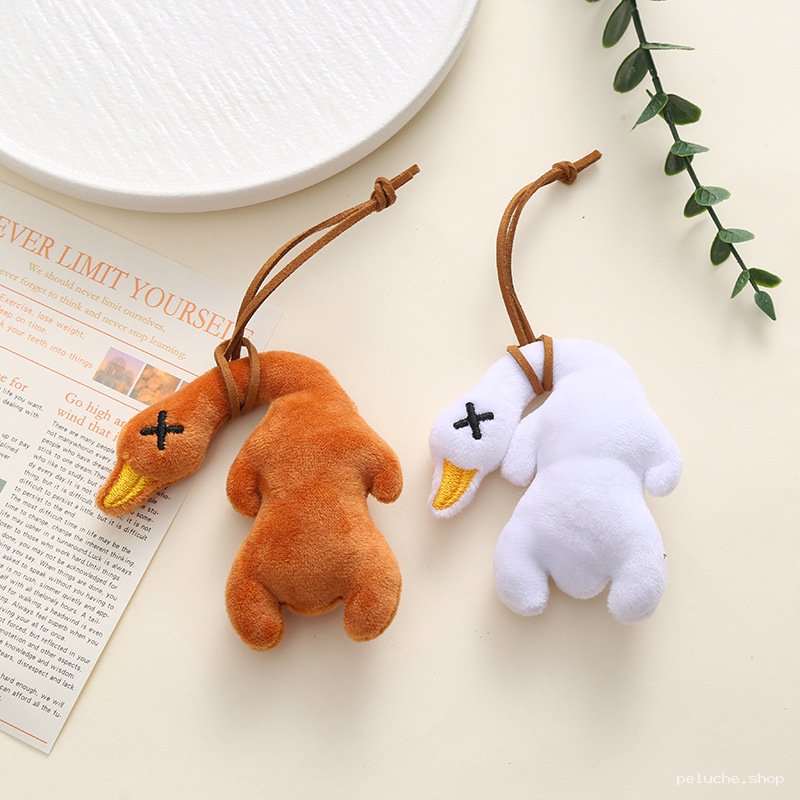 Porte-clés Canard Pendu Peluche Original - Blanc et Marron