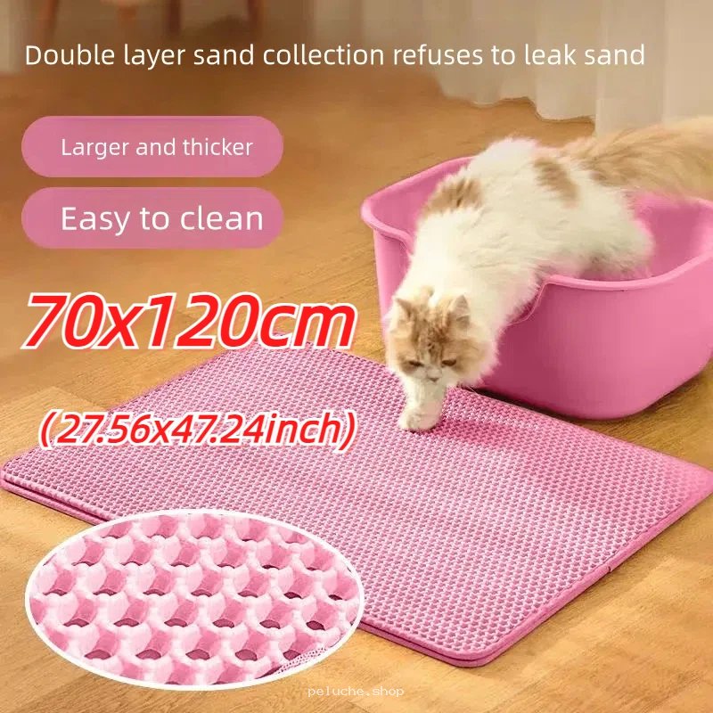 Tapis litière chat double couche anti-débordement 70x120cm