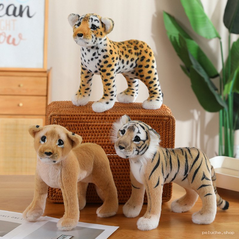Peluche Animaux Sauvages : Tigre, Lion, Léopard Réaliste