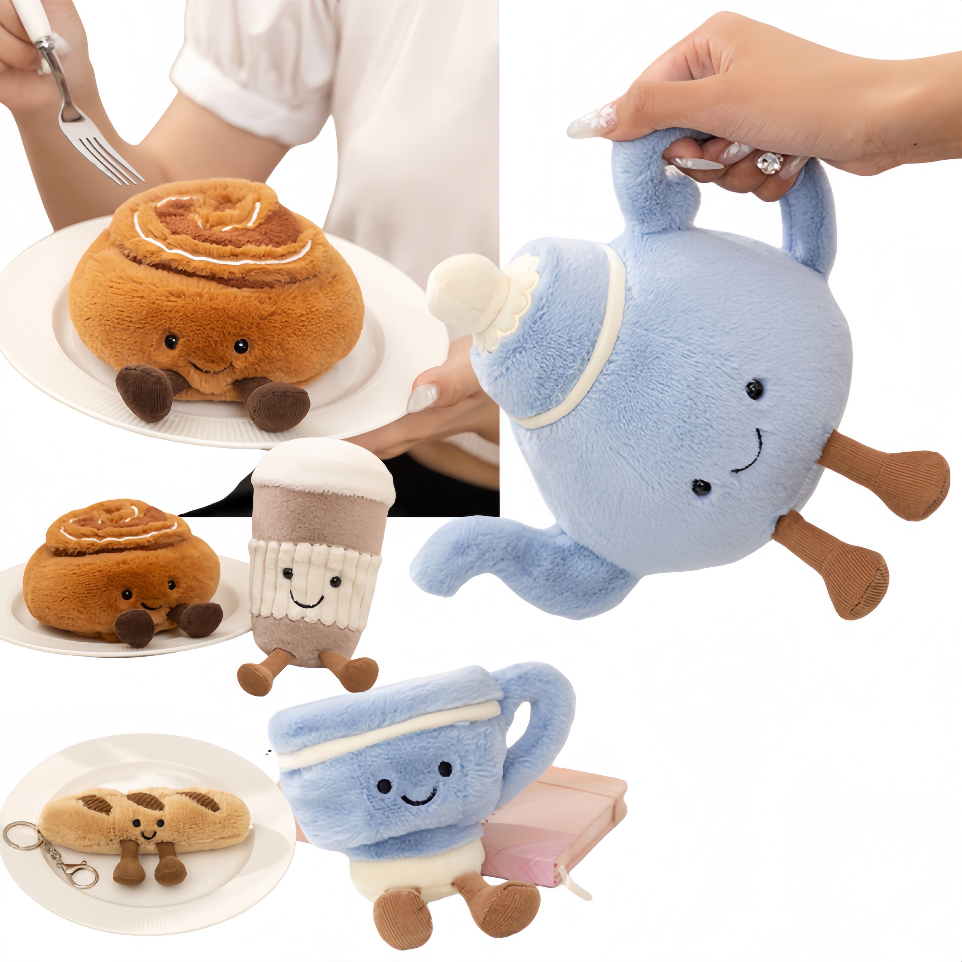 Peluche Gourmande: Cannelle, Café, Thé & Baguette Kawaii