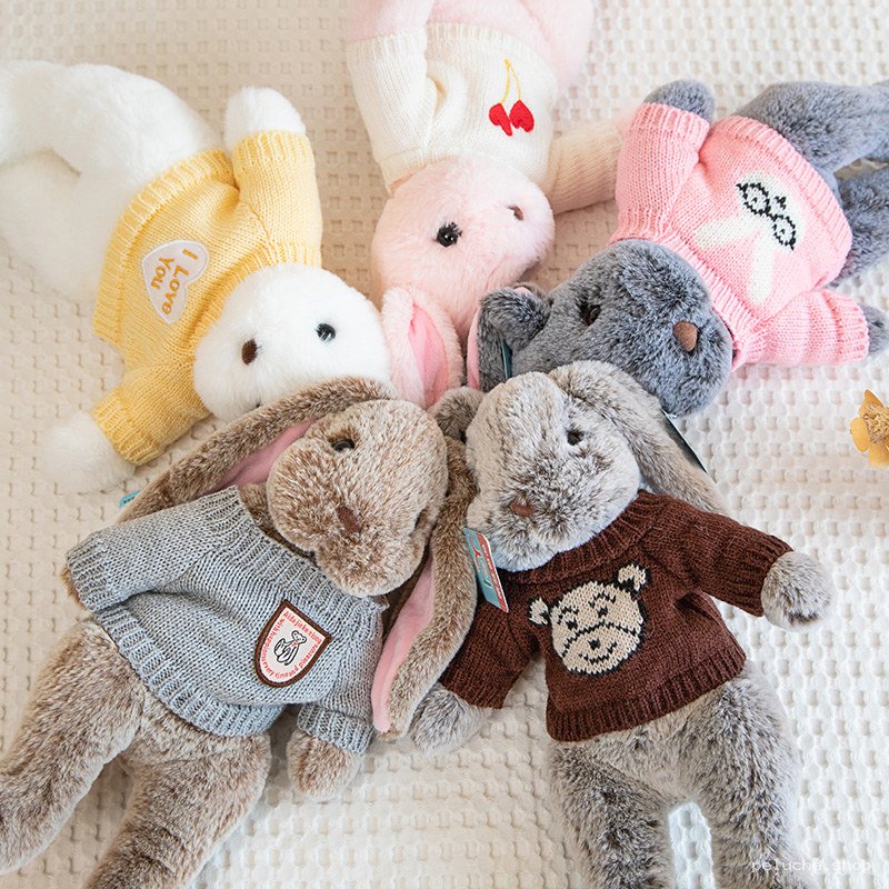 Lapins en peluche doux avec pulls | Cadeau enfant idéal