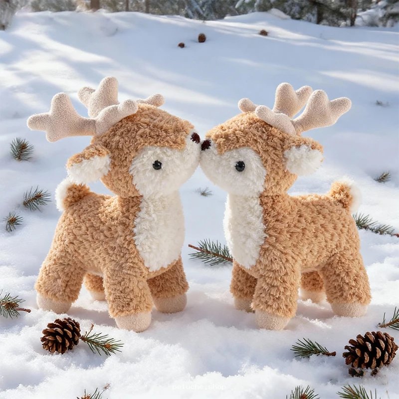 Duo de Cerfs en Peluche | Cadeau Hivernal Doux et Festive