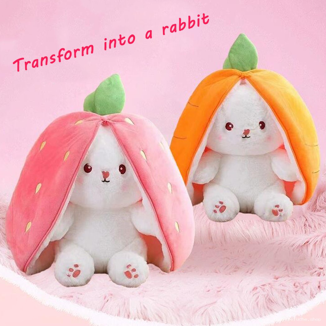 Peluche Lapin Réversible Fraise & Carotte - Cadeau Enfant
