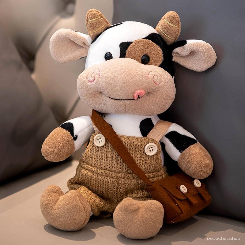 Peluche Vache Mignonne avec Salopette et Sac | Douce & Unique