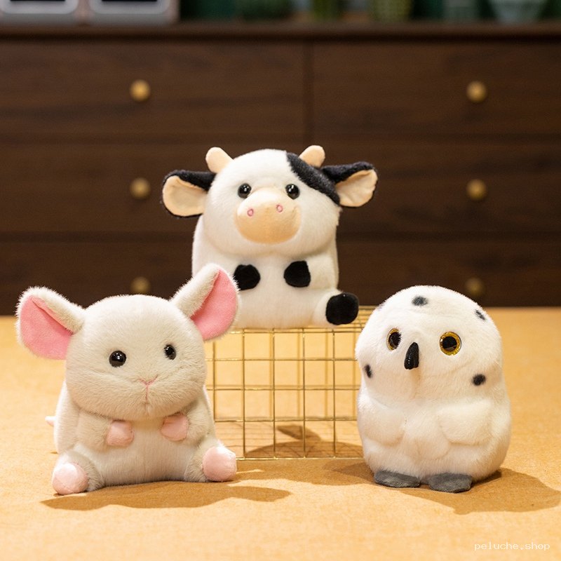 Peluches Animaux Mignons - Vache, Souris, Hibou Doux