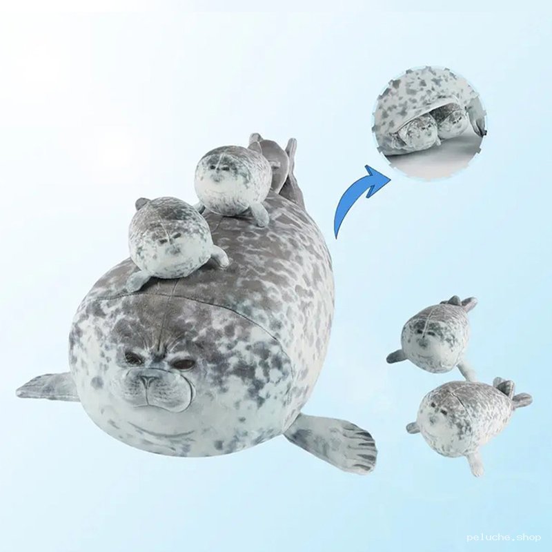 Peluche Phoque Mère et Bébés Douce avec Pochette Secrète