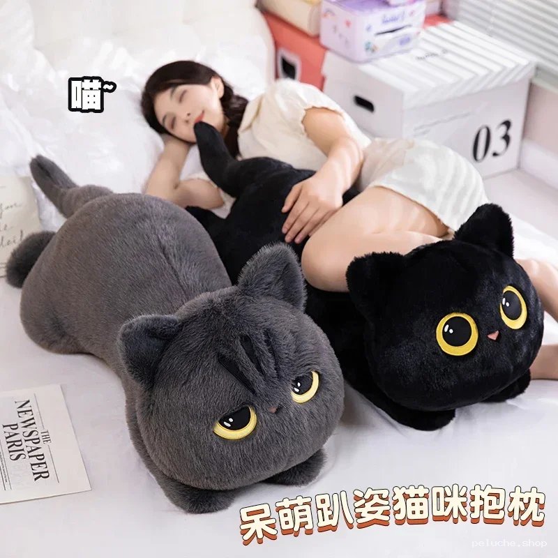 Peluche chat endormi | Coussin moelleux pour câlins et repos