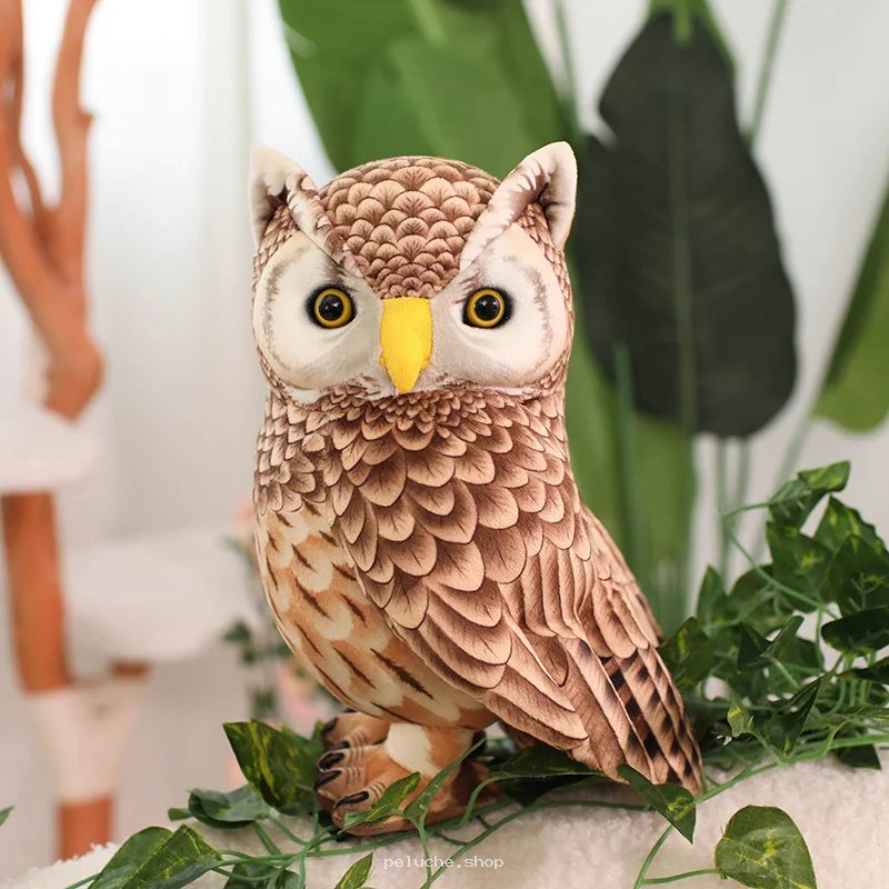 Peluche Chouette Réaliste - Jouet Hibou Doux & Décoration