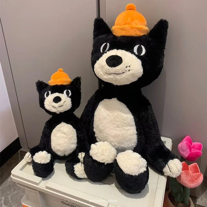 Peluche Chat Noir avec Chapeau Orange - 2 Tailles Disponibles