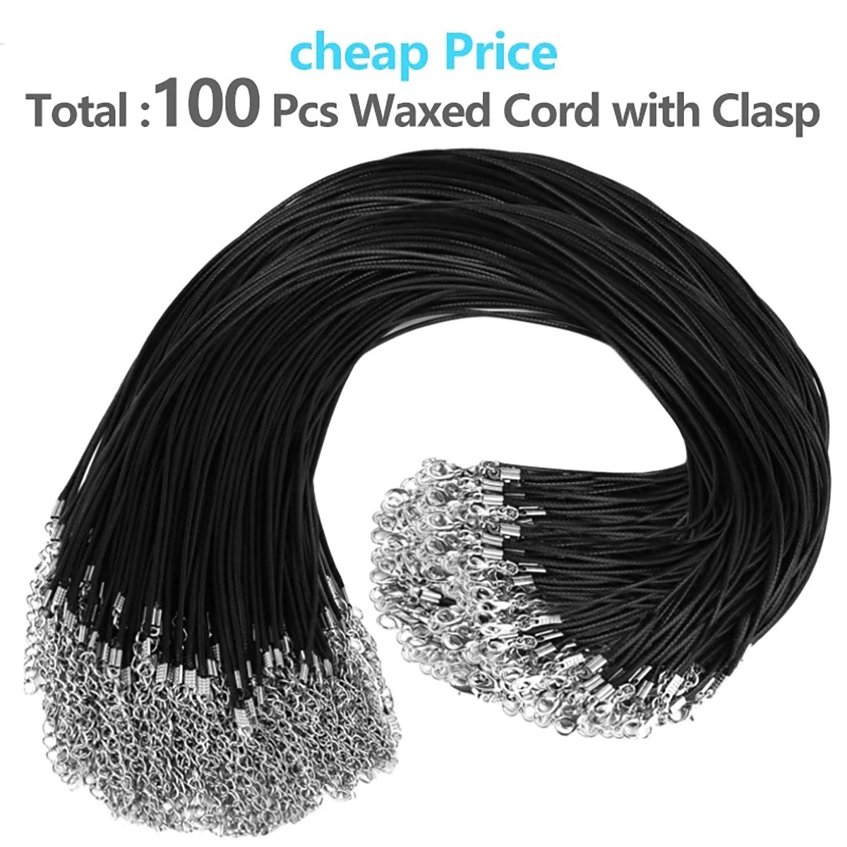 Lot de 100 Cordons Cirés Noirs avec Fermoir pour Bijoux
