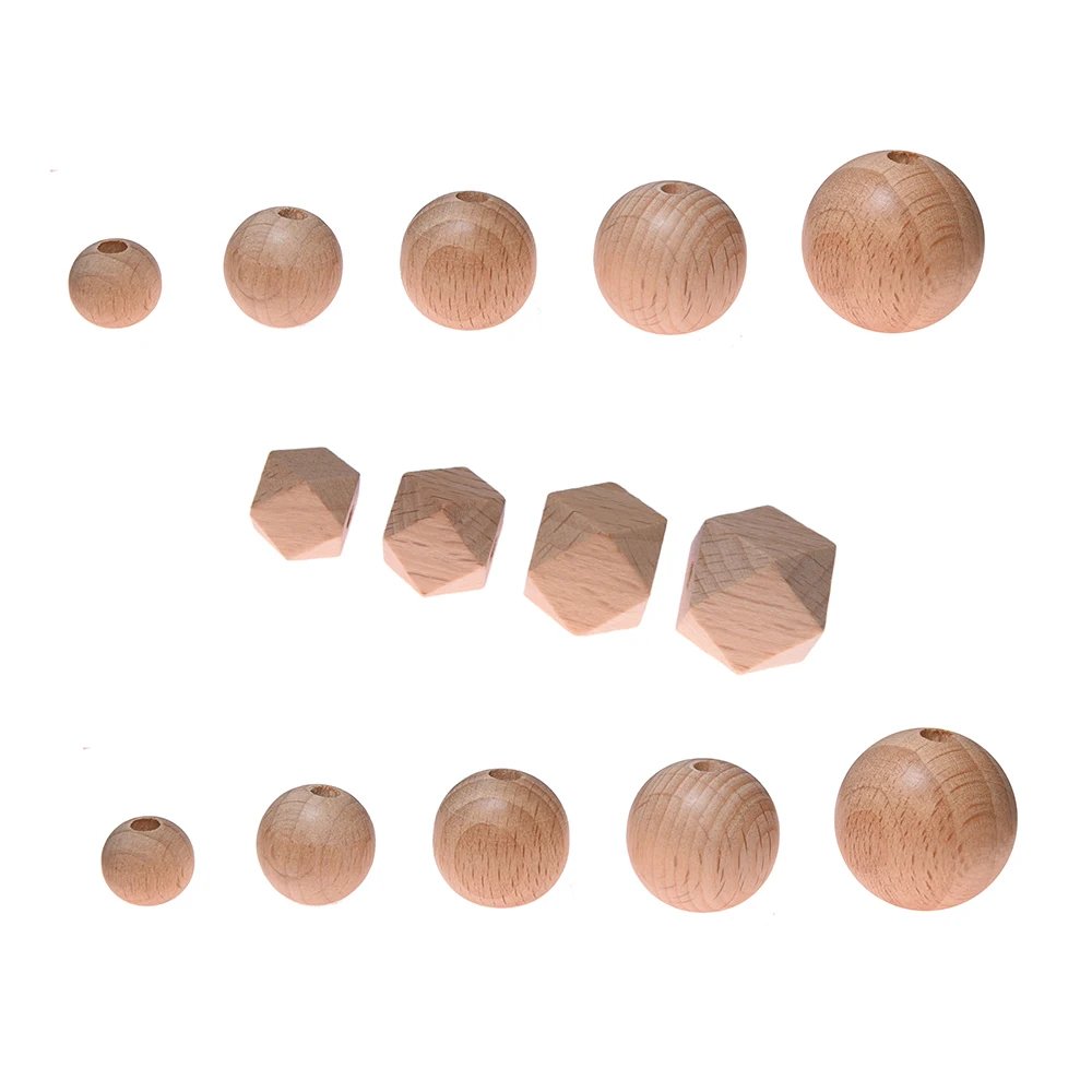 Perles en Bois Naturel Ronds et Géométriques pour DIY