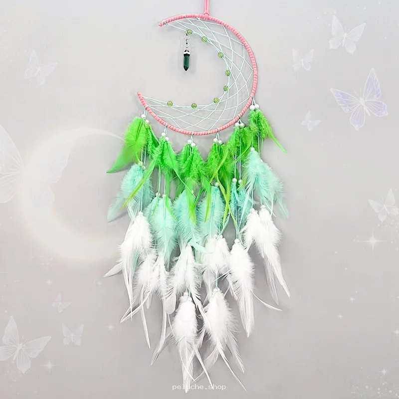 Attrape-rêves Lune Vert Dégradé - Plumes Bohèmes et Douceur