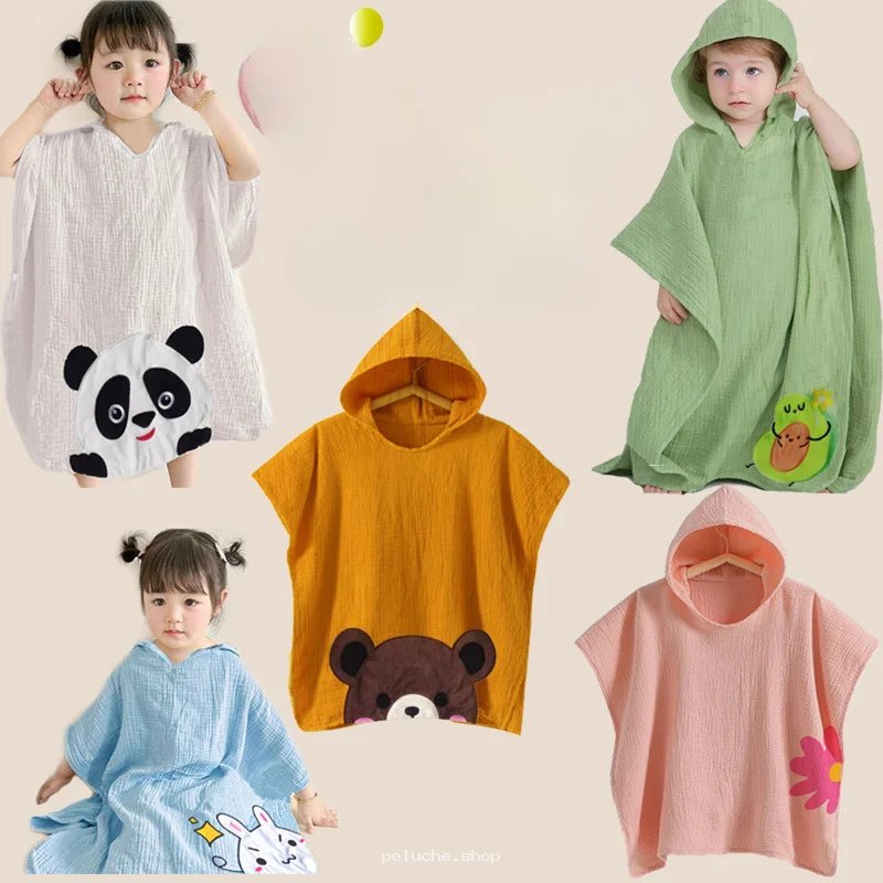 Peignoir Poncho Enfant à Capuche Coton - Doux & Motifs Adorables
