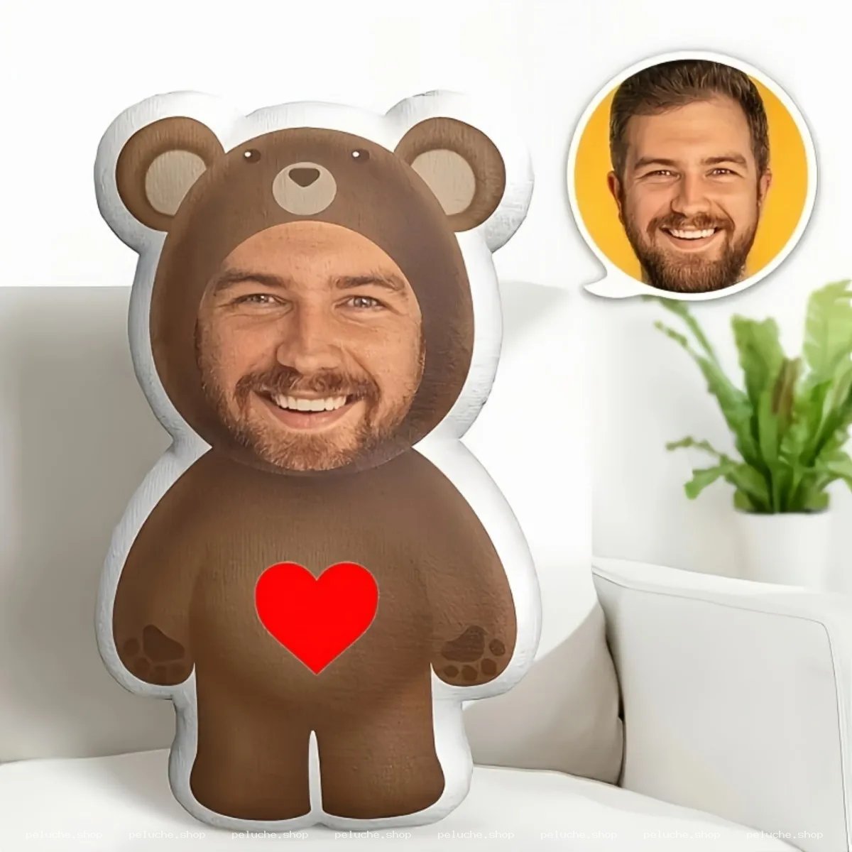 Coussin Ours Personnalisé avec Votre Visage | Cadeau Unique