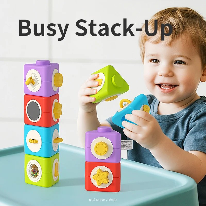Jouet d'éveil Busy Stack-Up - Cubes d'activité Montessori