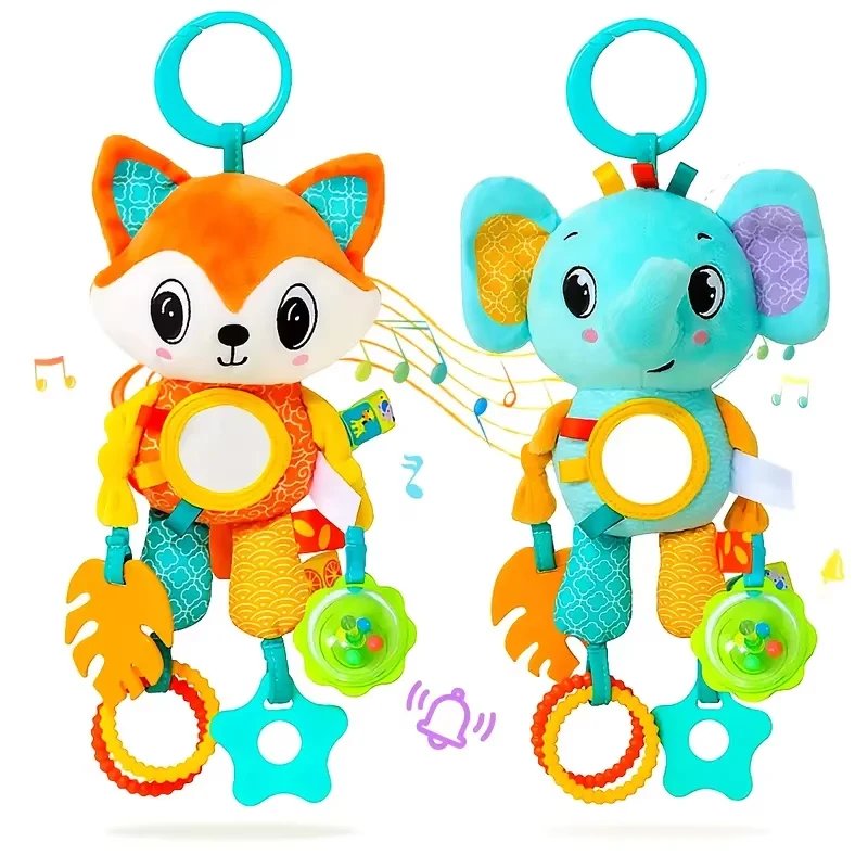 Jouet d'Activité Bébé Renard & Éléphant | Suspendu Sensoriel