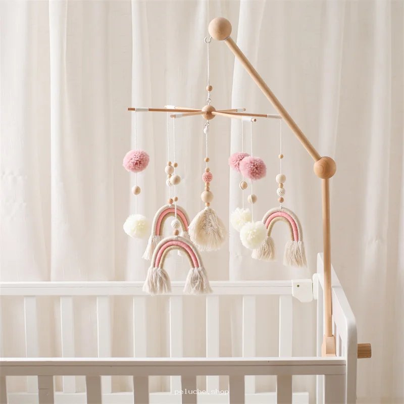 Mobile Bébé Arc-en-ciel Macramé | Déco Berceau Bohème Rose