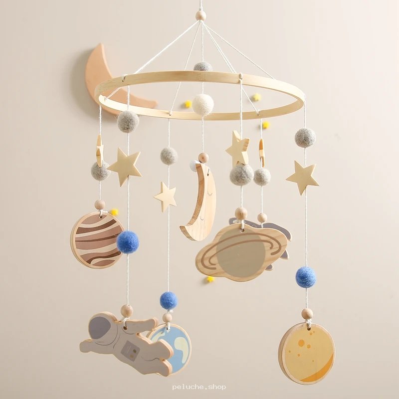 Mobile Bébé Thème Espace en Bois - Décoration Cosmique Enfant