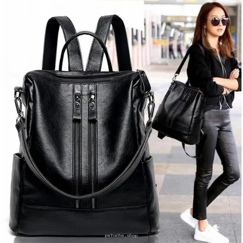 Sac à Dos Femme Cuir Noir Chic - Porté Épaule & Dos