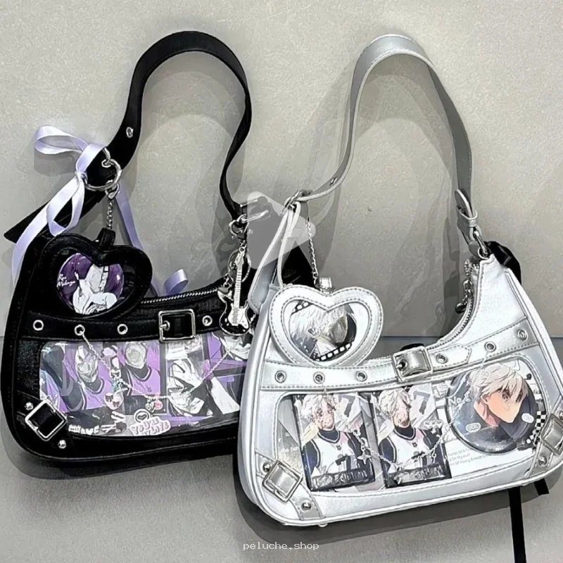 Sac Ita Bag Y2K Transparent avec Fenêtre Coeur - Noir & Argent