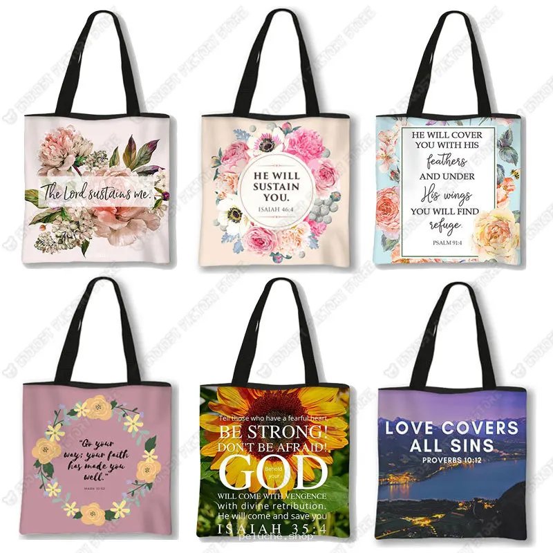 Sacs Tote Bags Inspirants Versets Bibliques & Motifs Floraux
