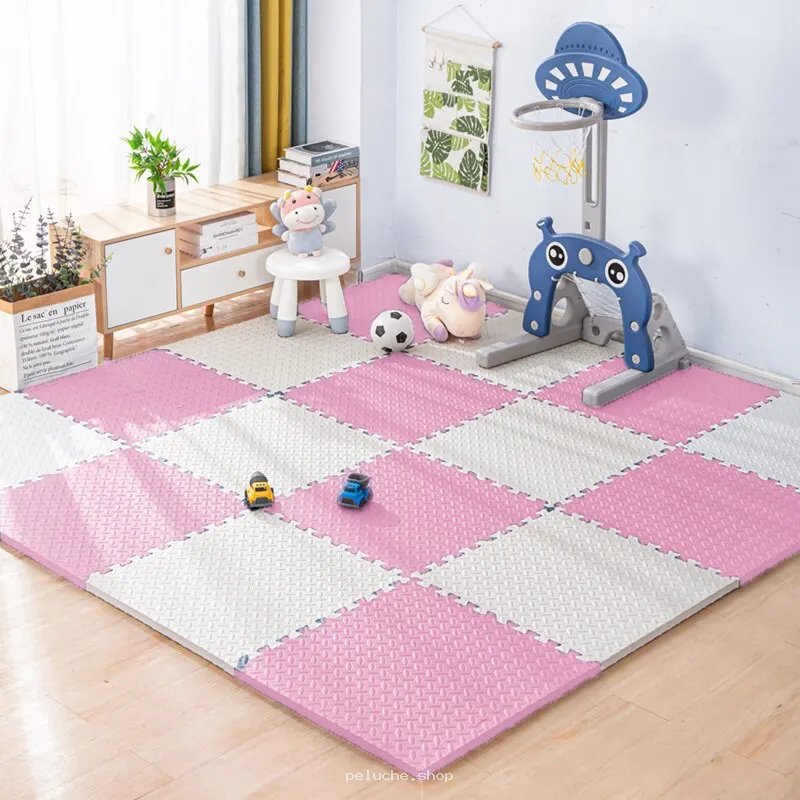 Tapis de jeu en mousse enfant - Dalles rose et blanc