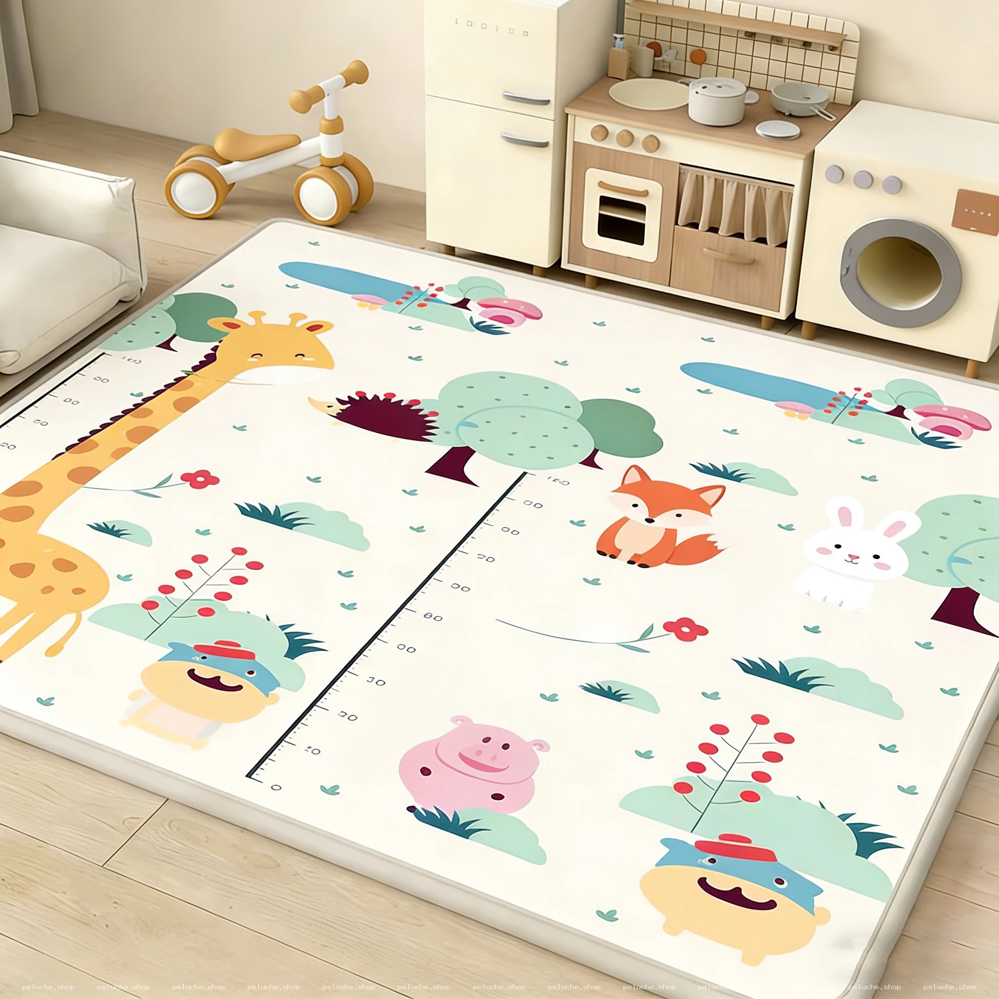 Tapis de jeu doux pour bébés animaux & toise croissance