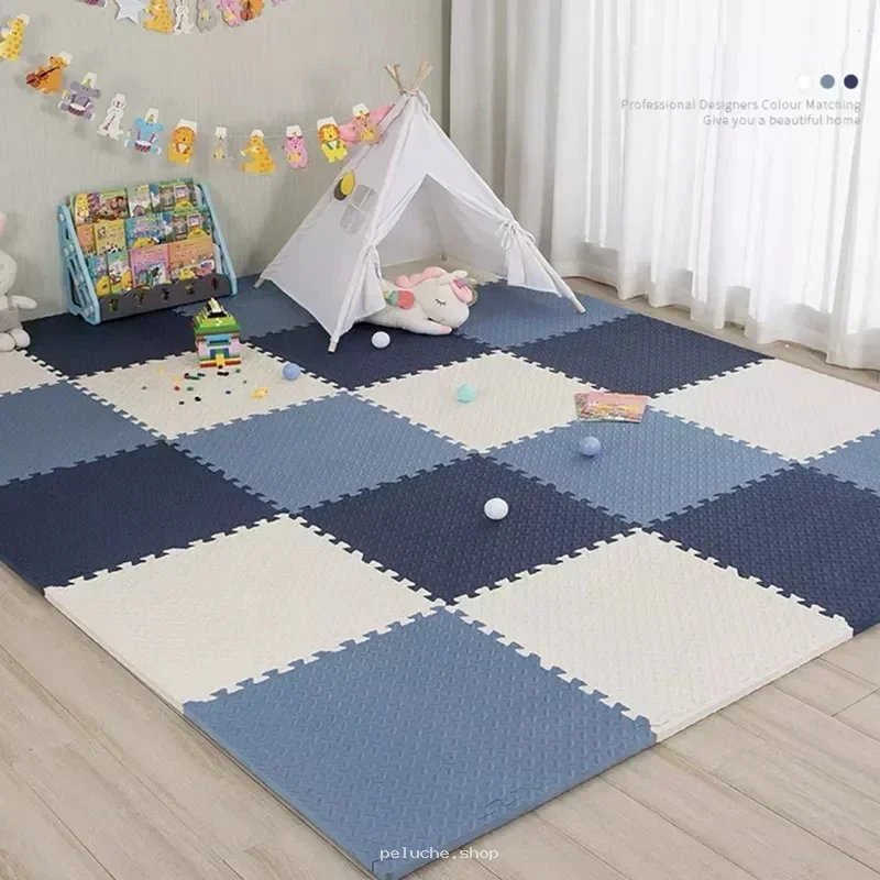 Tapis de jeu bébé en mousse | Dalles emboîtables bleues & blanches