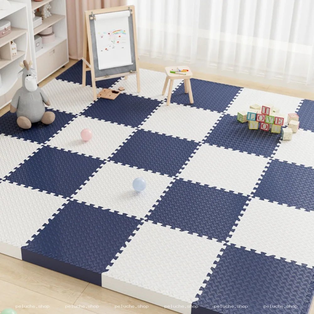 Tapis de jeu en mousse bleu et blanc | Dalles bébé confort