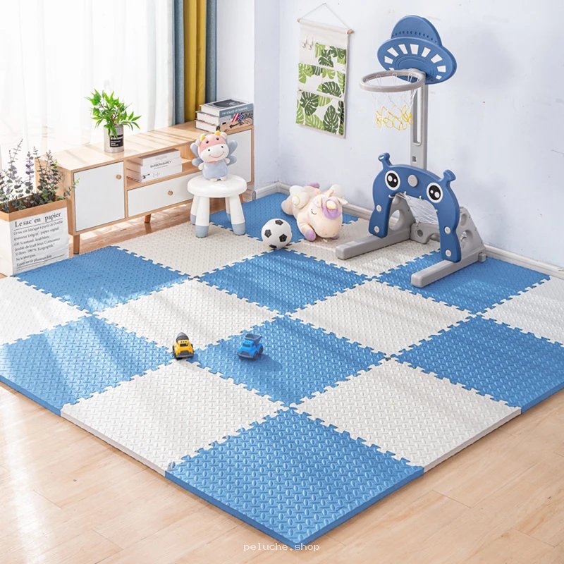 Tapis de jeu en mousse bleu et blanc - Dalles puzzle enfant