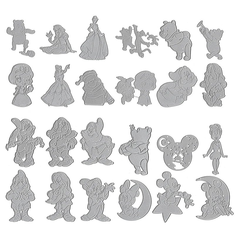 Dies de découpe Disney: Mickey, Winnie, Princesses, Nains