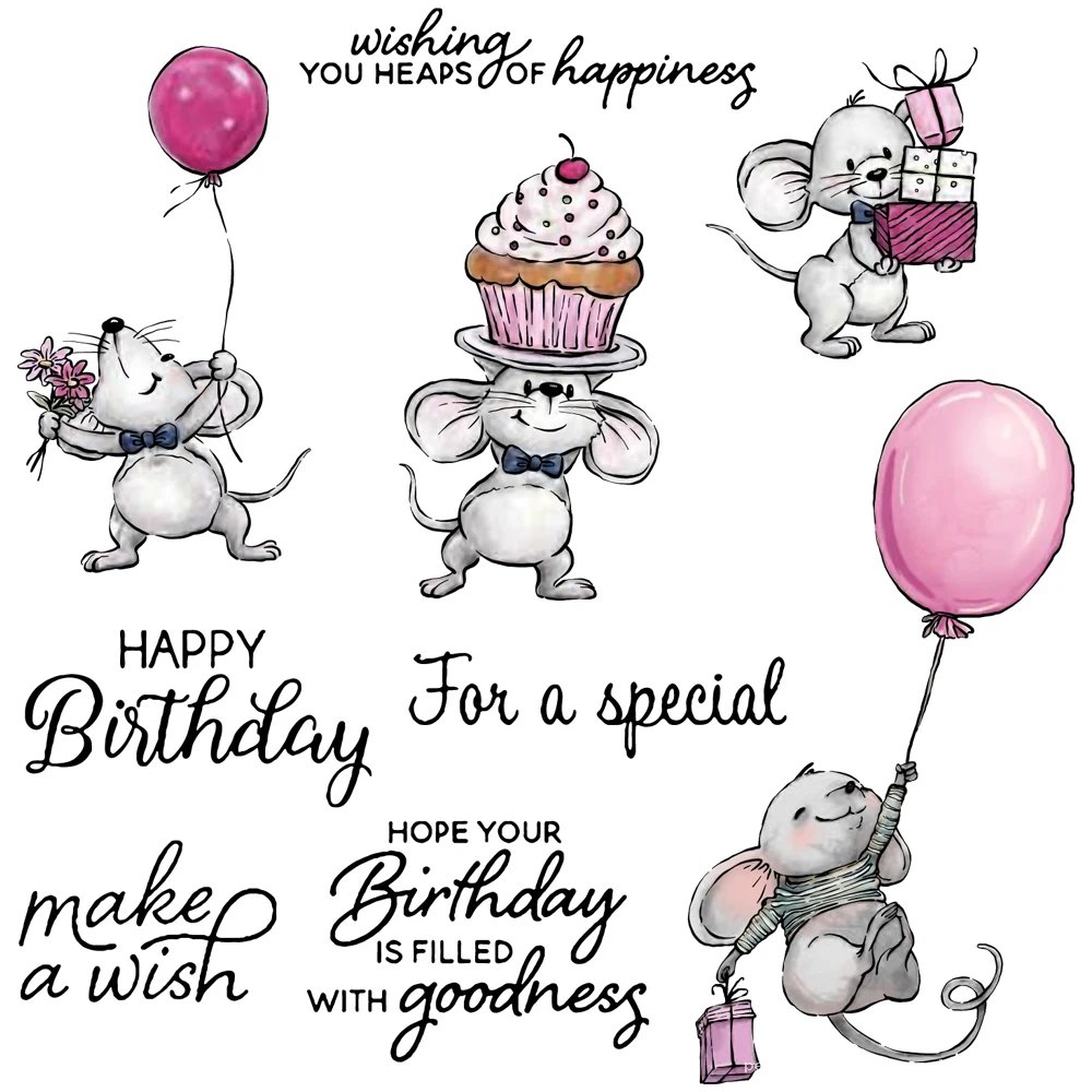 Adorables Tampons Souris Anniversaire - Fête & Souhaits Joyeux