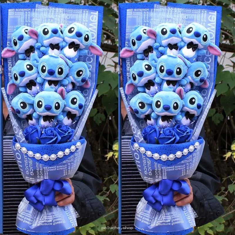 Bouquet de Peluches Stitch et Roses Bleues – Cadeau Unique