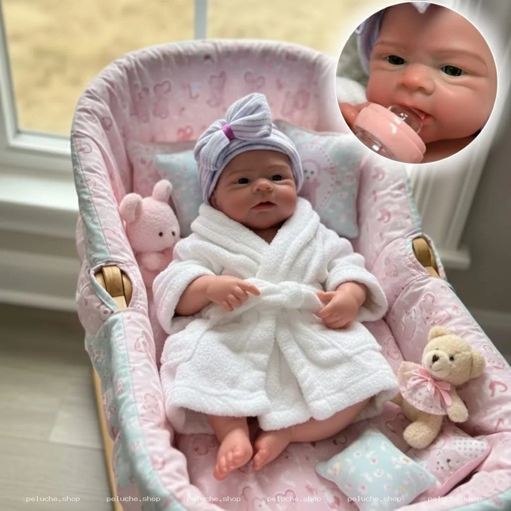 Poupée Bébé Reborn Réaliste avec Peignoir et Tétine Douillette