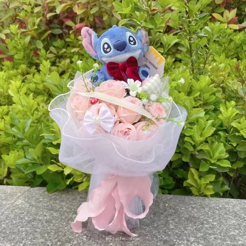 Bouquet de roses éternelles avec peluche Stitch | Cadeau