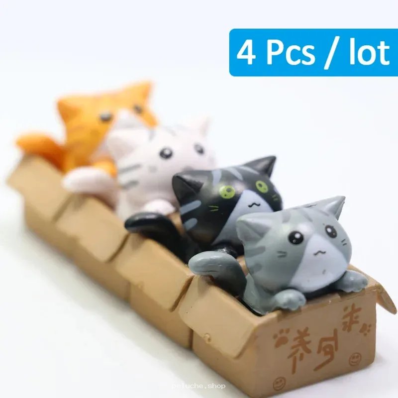 Figurines Chats Mignons en Boîte - Lot de 4 Pièces | Déco Amusante