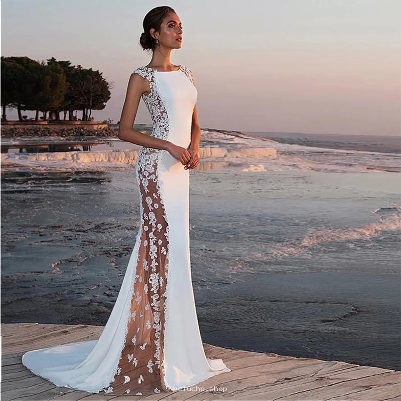 Élégante Robe de Mariée Sirène avec Dentelle et Tulle Illusion