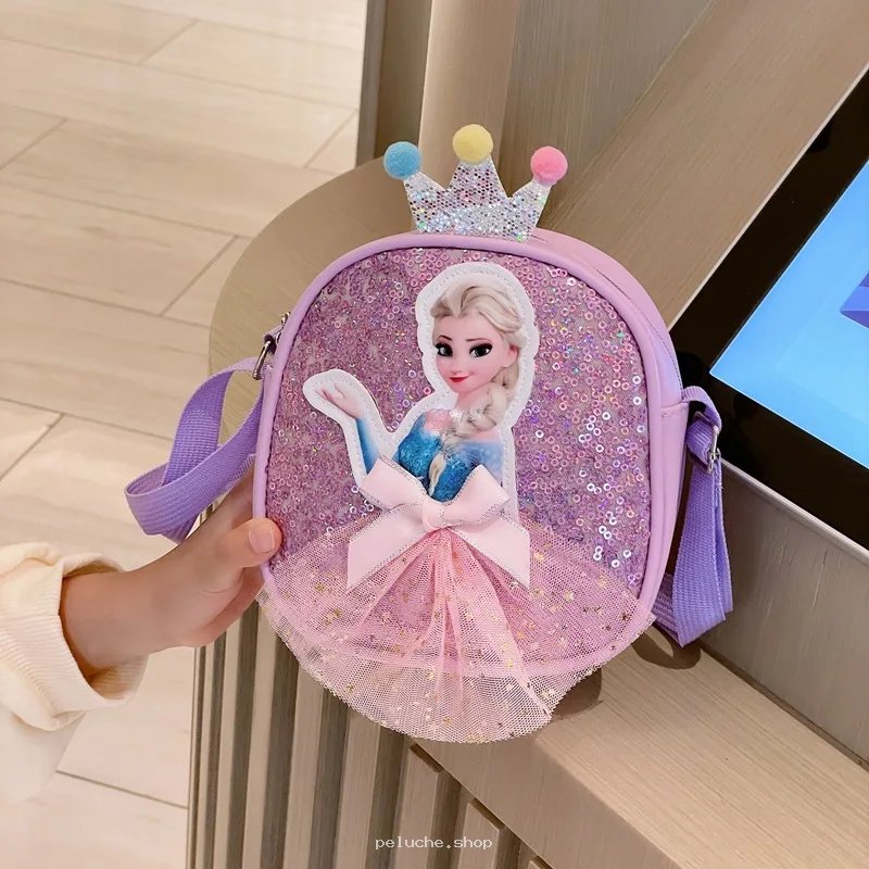 Sac bandoulière enfant Elsa Paillettes & Couronne Rose