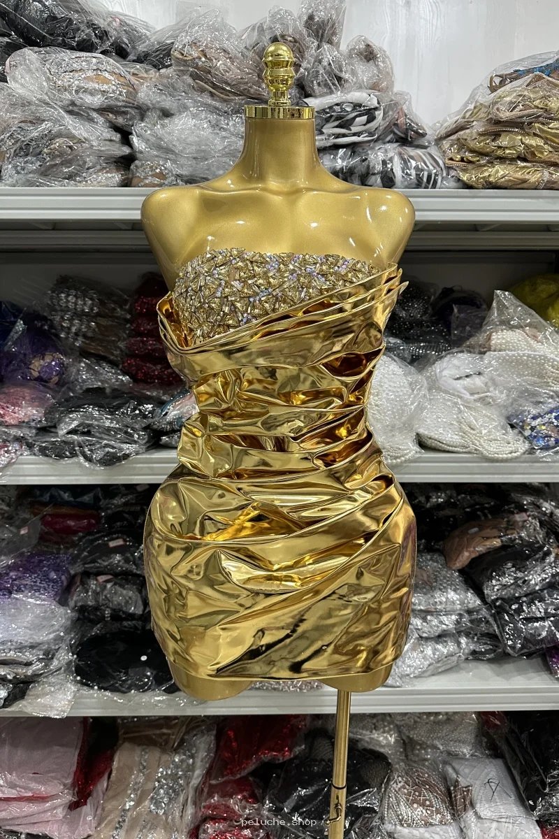 Robe de Soirée Dorée Scintillante - Élégance Glamour