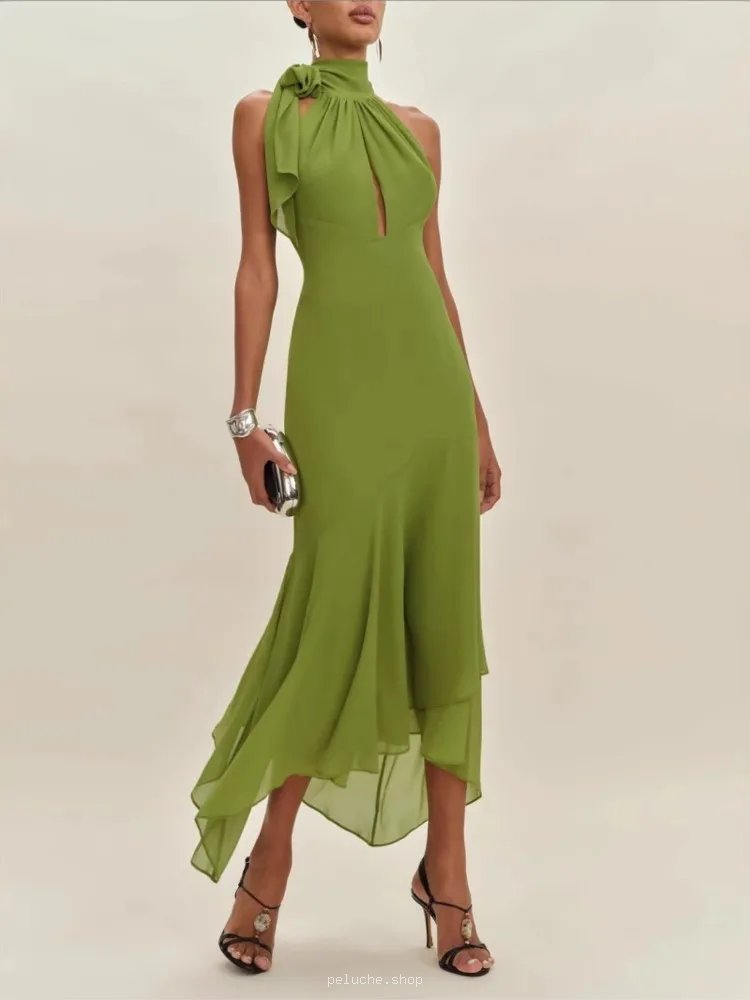 Robe de Soirée Verte Asymétrique - Élégance Moderne