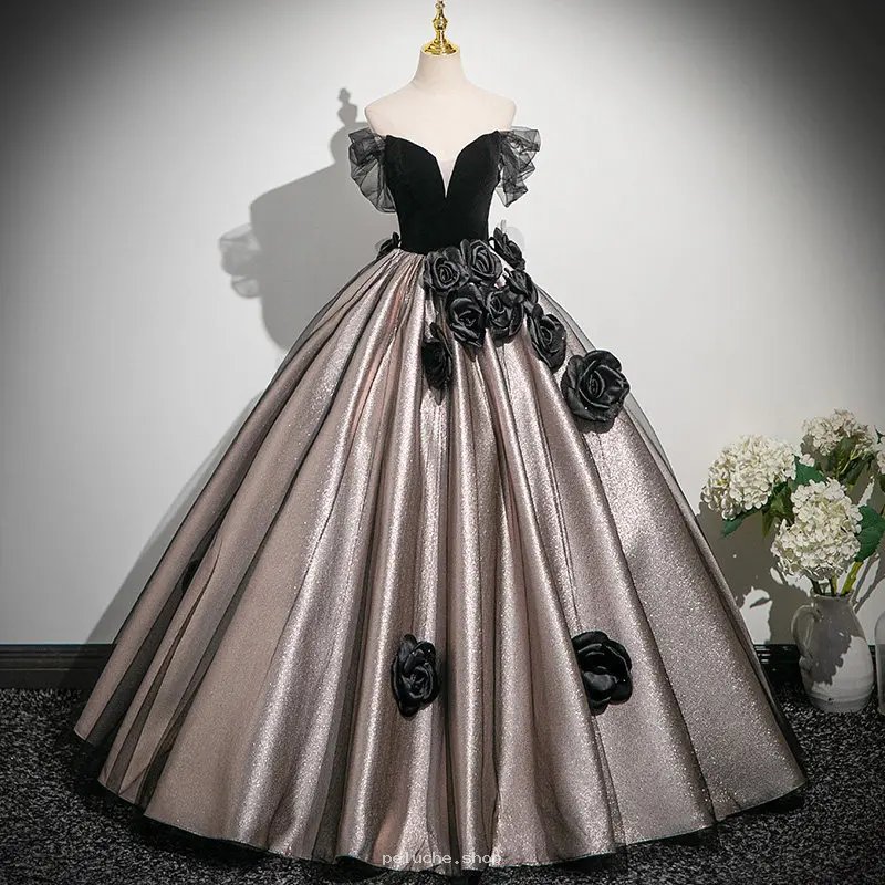 Robe de Bal Princesse Noire & Dorée | Robe de Soirée Élégante