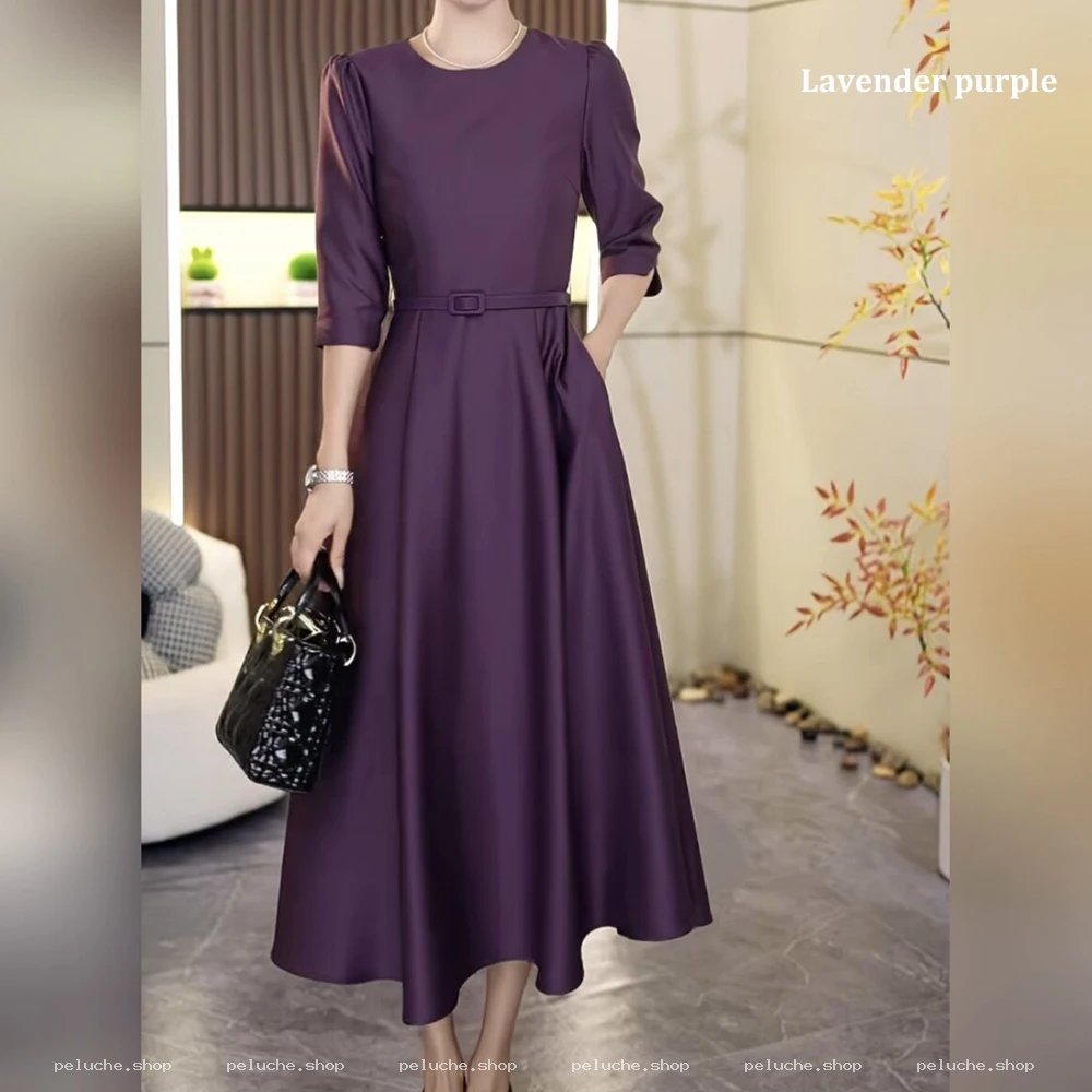 Robe Midi Violet Lavande Ceinturée pour Femme Élégance Moderne