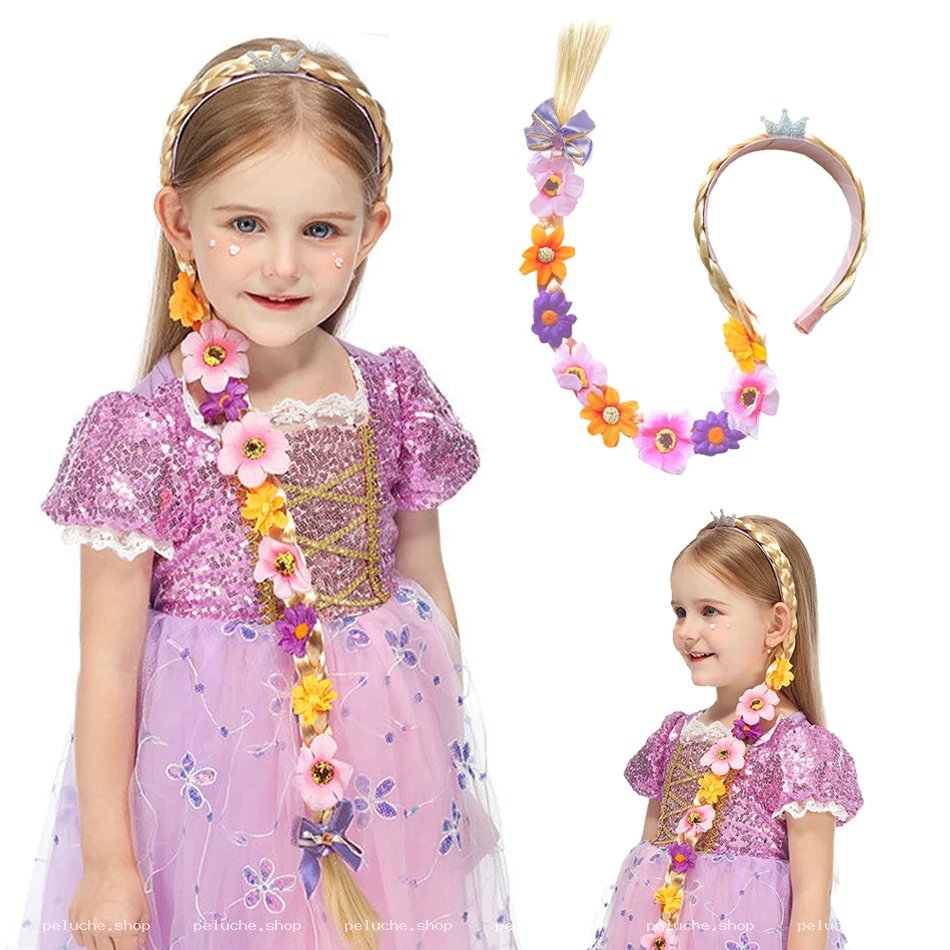 Serre-tête Tresse Raiponce pour Enfant avec Fleurs Déguisement