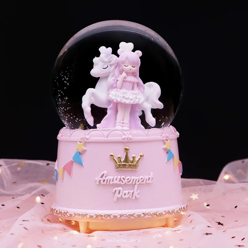 Boule à Neige Musicale Licorne & Princesse Rose | Cadeau Féerique