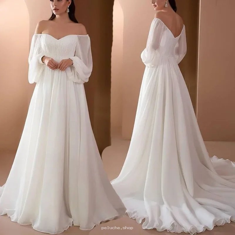 Robe de Mariée Fluide Blanche Épaules Dénudées Romantique