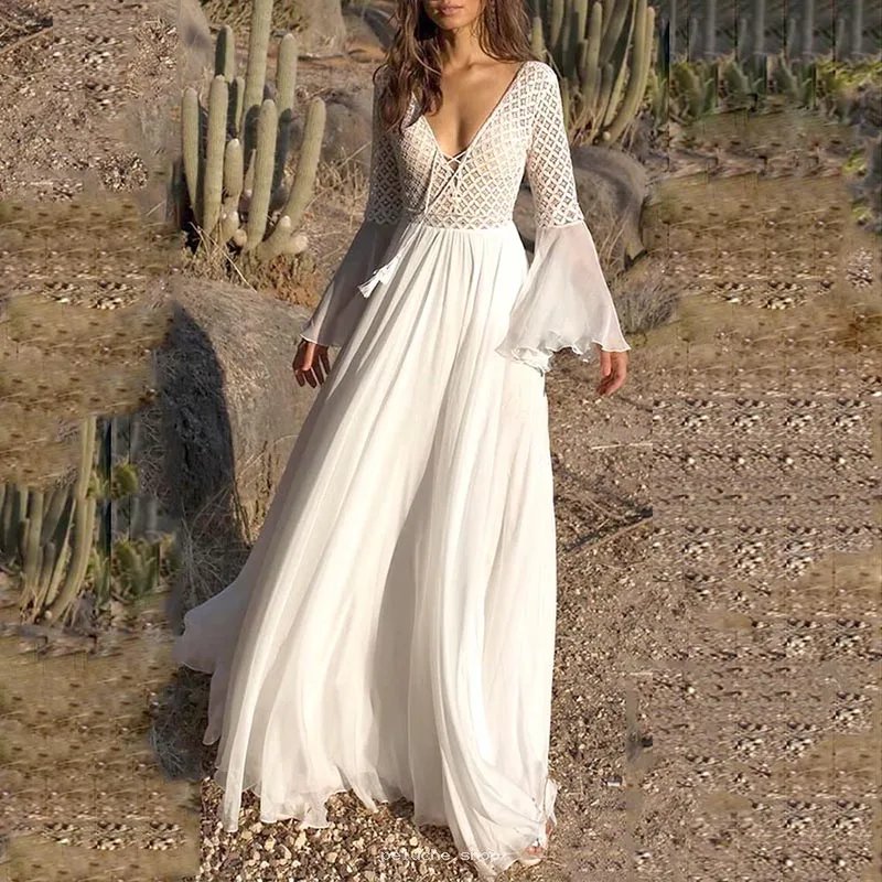 Robe Longue Blanche Bohème Fluide - Chic & Élégance Estivale