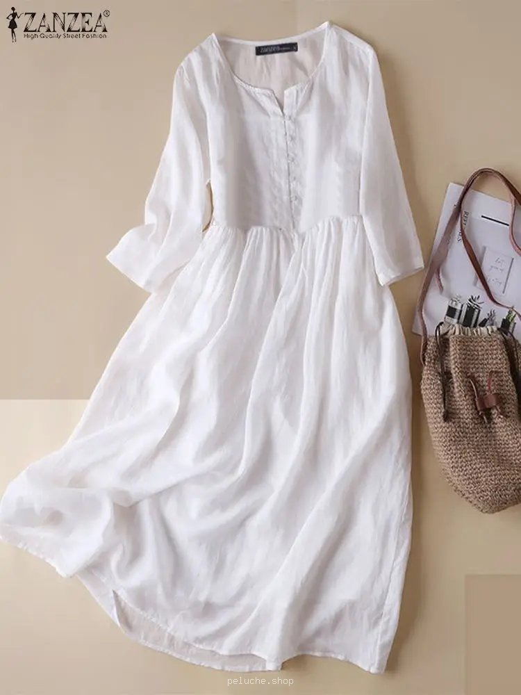 Robe Longue Blanche Ample Femme - Coton/Lin Confort