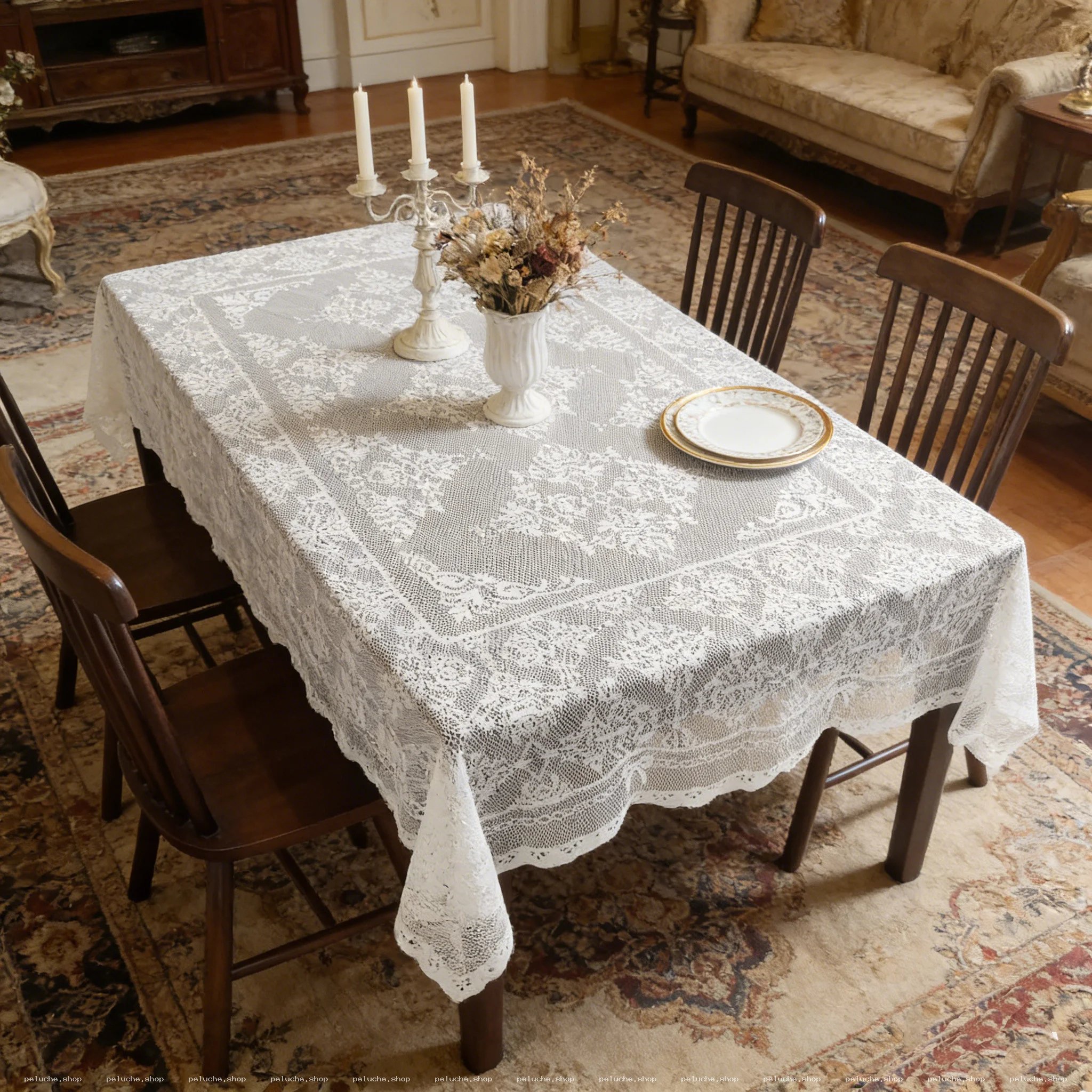 Nappe de table en dentelle blanche vintage - Élégance classique